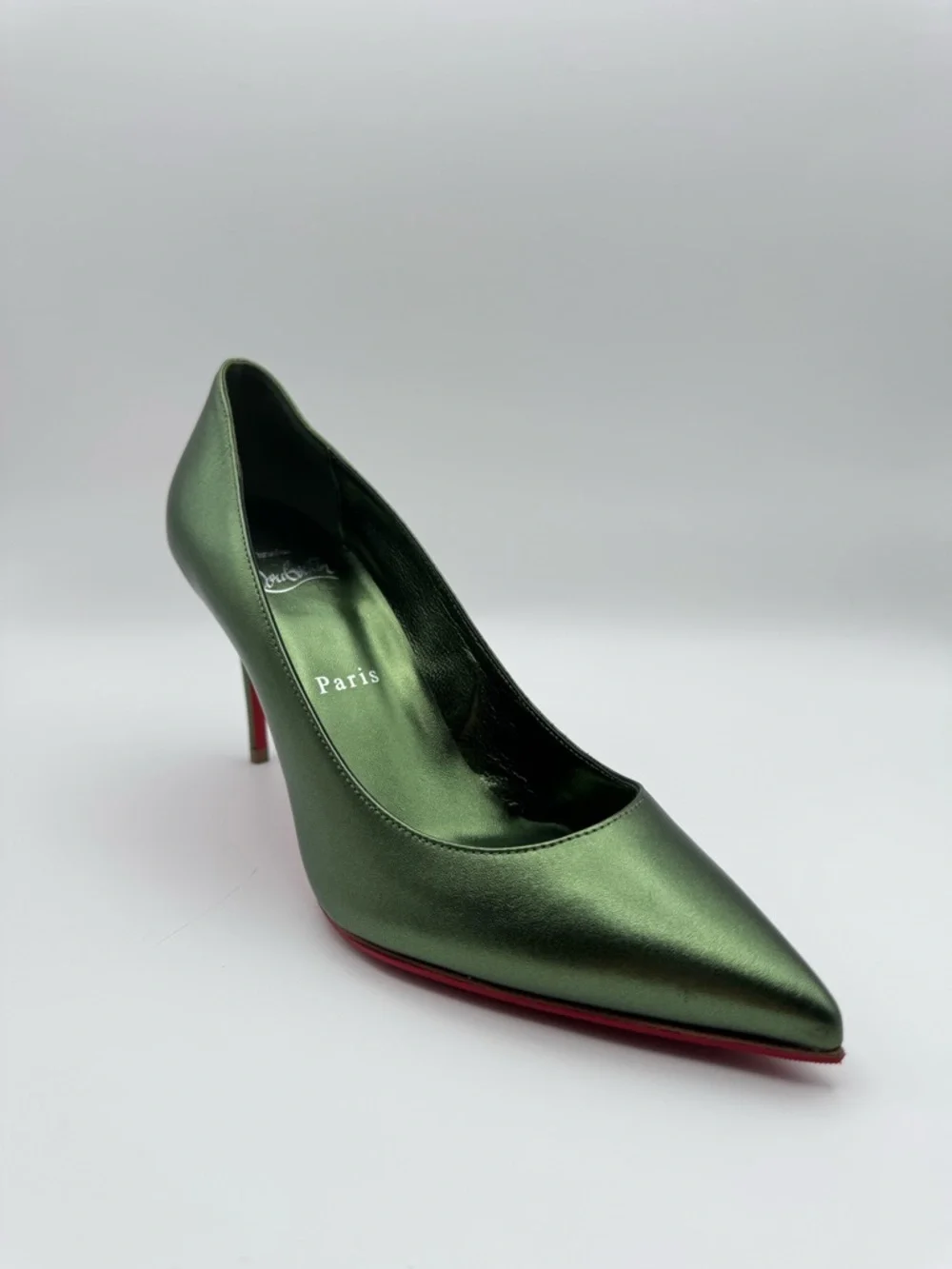 Christian Louboutin Kate 100 Metallic Green Forest Pumps Heels EU 37 - Picture 10 of 13